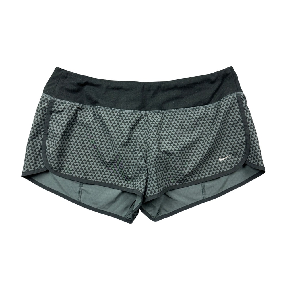 Nike Dri-FIT Womens Grey Geometric Running Shorts Women Medium Zipper Pocket